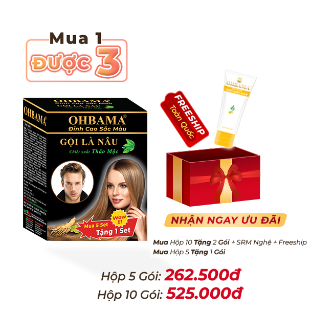 Dầu Gội Phủ Bạc - Gội Là Nâu OHBAMA 30ml Thành Phần Thảo Mộc tự nhiên [Hộp 5 Gói]
