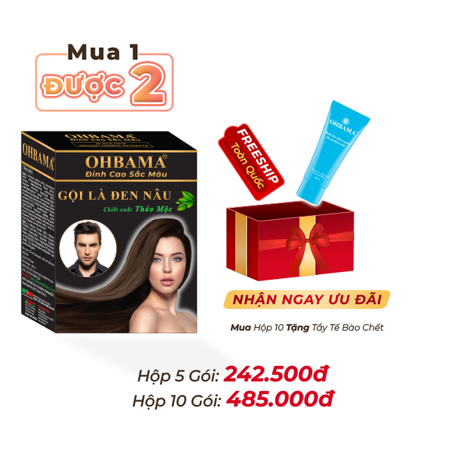 Dầu Gội Phủ Bạc OHBAMA - Gội Là Đen Nâu Thành Phần Nhân Sâm Tự Nhiên