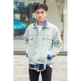 Áo Khoác Jeans Nam Nữ Denim Jacket hàn quốc trơn Xanh Nhạt 6 túi