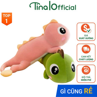 Gấu bông khủng long đuôi tim, gối ôm hình thú nhồi bông cao cấp vải nhung siêu mềm mịn 65cm TINA OFFICIAL