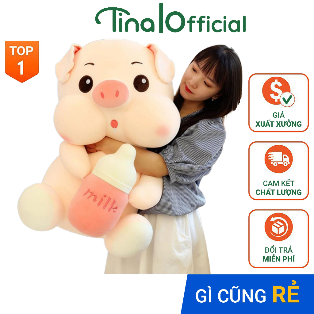 Gấu bông heo ôm bình sữa lợn nhồi bông siêu hot hit hàng cao cấp giá tại xưởng 60cm/80cm TINA OFFICIAL