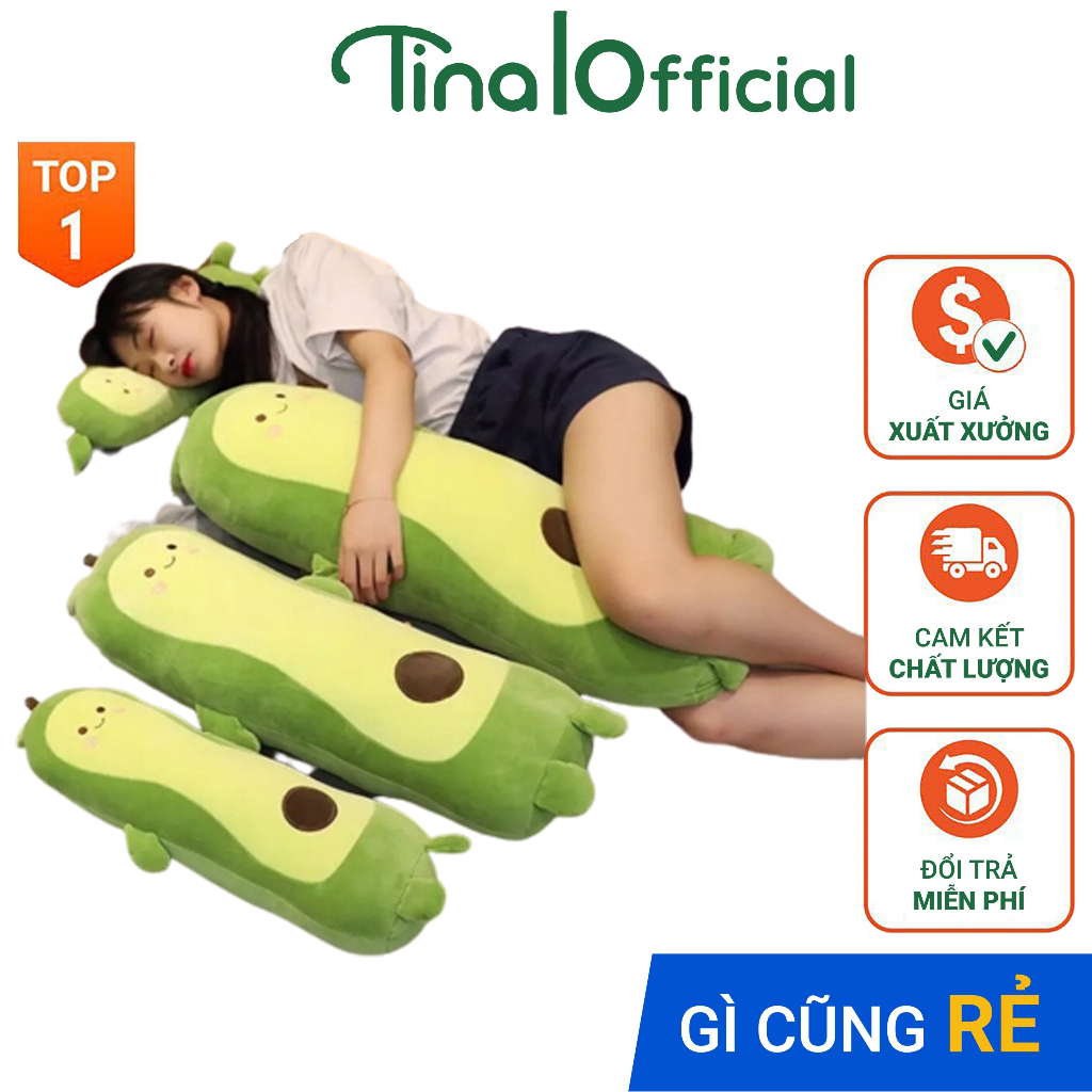Gấu bông quả Bơ tròn dài siêu mềm mịn, gối ôm bơ cute cho bé, thú nhồi bông hình hoa quả cao cấp TINA OFFICIAL