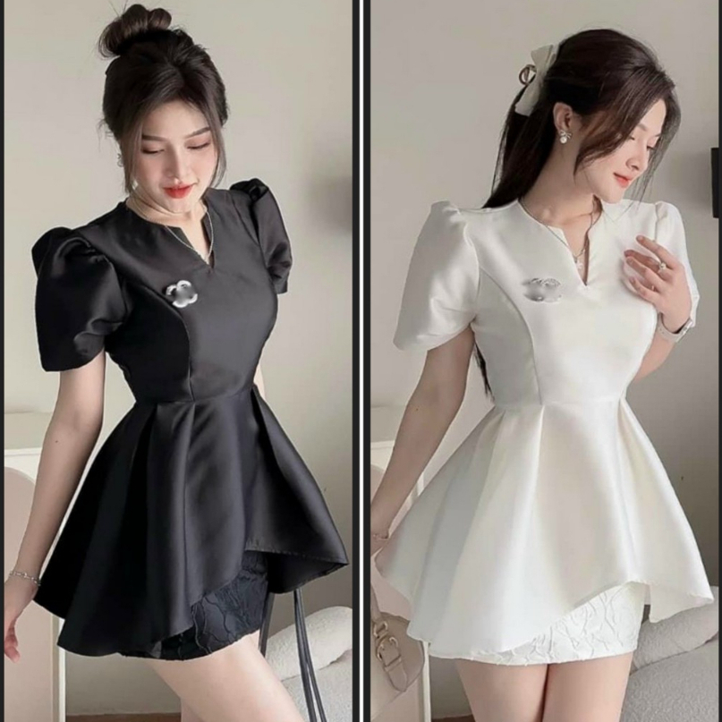 set đồ nữ áo cách điệu chất Tafta mix chân váy gấm hoa ôm dáng ngắn thời trang dành cho các nàng tiểu thư xinh xắn