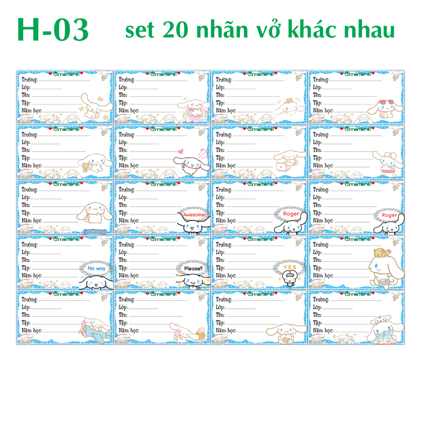 Nhãn vở Cinnamorol- nhãn dán Cinnamorol đẹp lung linh