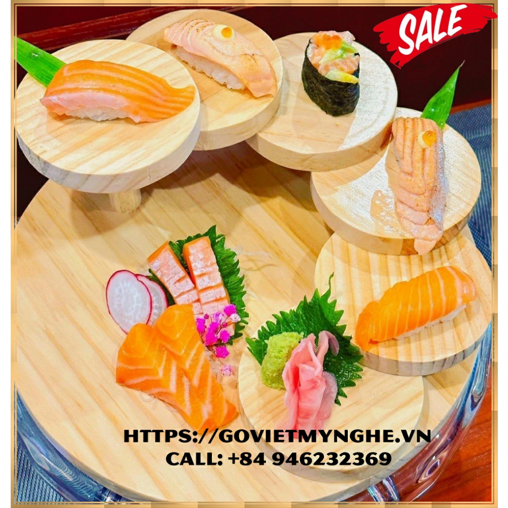 Khay sushi gỗ trang trí món ăn sushi - BBQ Nhật Bản hình bậc thang 6 tầng- Gỗ thông nhập khẩu