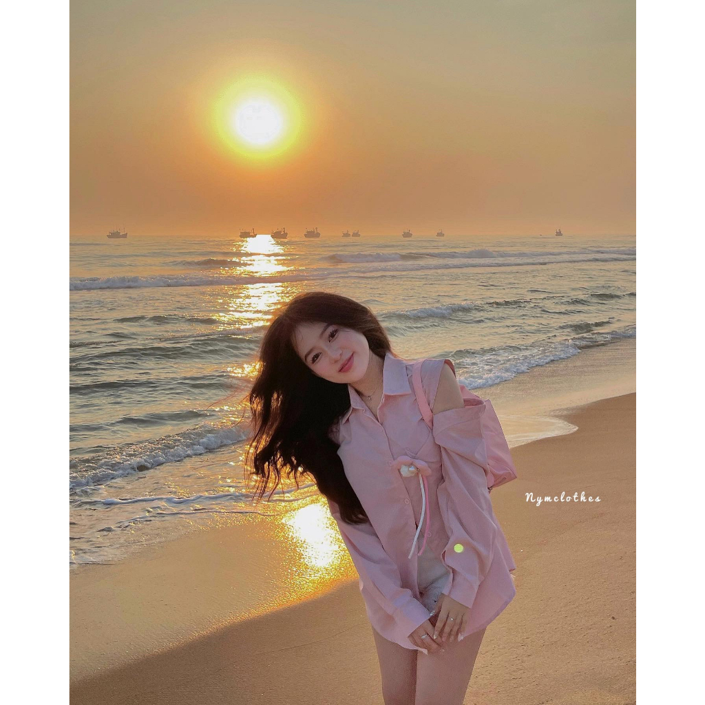 ✿ ÁO SƠ MI HỒNG KHOÉT VAI ĐÍNH HOA PHAO ✿