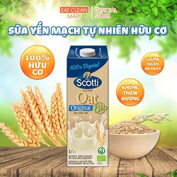 Sữa Yến Mạch Hữu Cơ Tự Nhiên Bio Riso Scotti - BIO Original Oat Drink - Hộp 1L