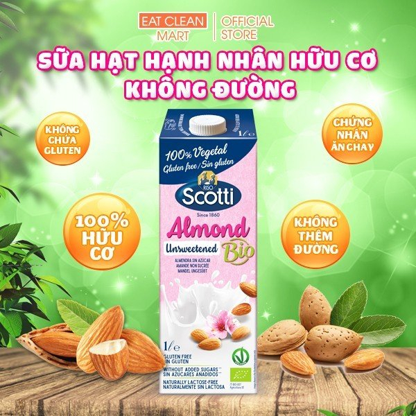 Sữa Hạt Hạnh Nhân Hữu Cơ Không Đường Riso Scotti - BIO Unsweetened Almond Drink - Hộp 1L