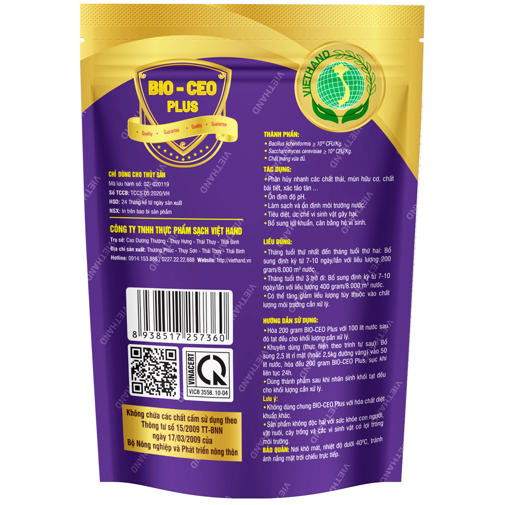 Men Vi Sinh - Xử Lý Nước Ao Nuôi Thủy Sản Bio Ceo VIETHAND 200g