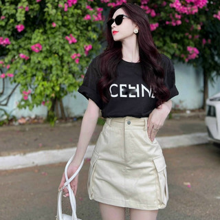 Set váy nữ áo phông cotton mix chân váy chữ A ngắn dịu dàng nữ tính và thanh lịch