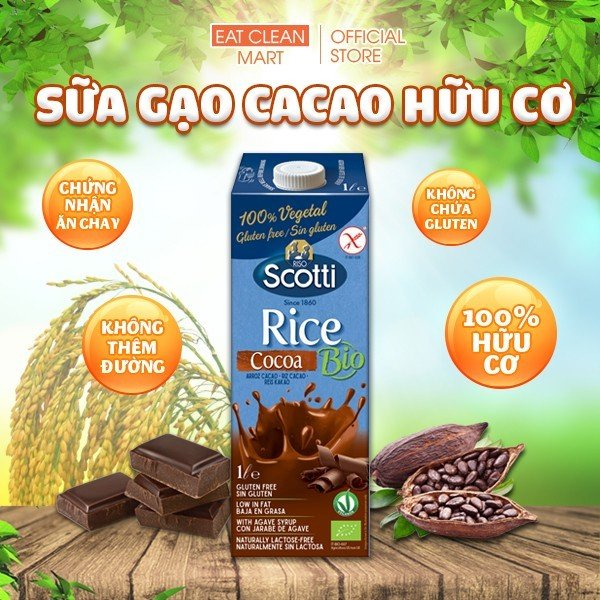 Sữa Gạo Cacao Hữu Cơ Riso Scotti - ORGANIC Rice Cocoa Drink - 1L