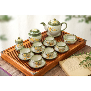 Bộ ấm chén , bộ ấm trà dáng minh long vẽ hoa mai vàng dung tích 450ml và 500ml