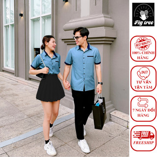 Set áo sơ mi fig tree xanh mint phối đen tay ngắn siêu xinh
