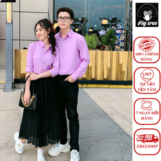 Set áo sơ mi đôi Fig Tree màu tím cà dài tay