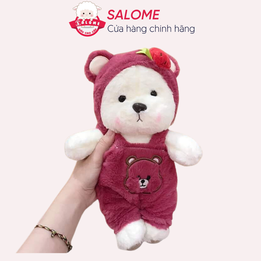 Gấu bông Lena cosplay gấu dâu, Teddy Dâu Mặc Áo Yếm 30cm SALOME tp HCM, Thú Teddy Cao Cấp