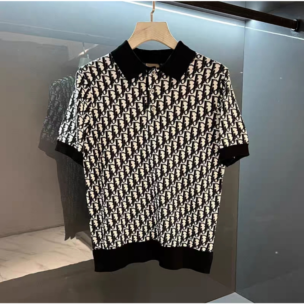 Áo Thun Polo Nam Đi O In Kín Thân, Bo Gấu, Cổ Đen🍀 Cotton Dày Dặn, D265