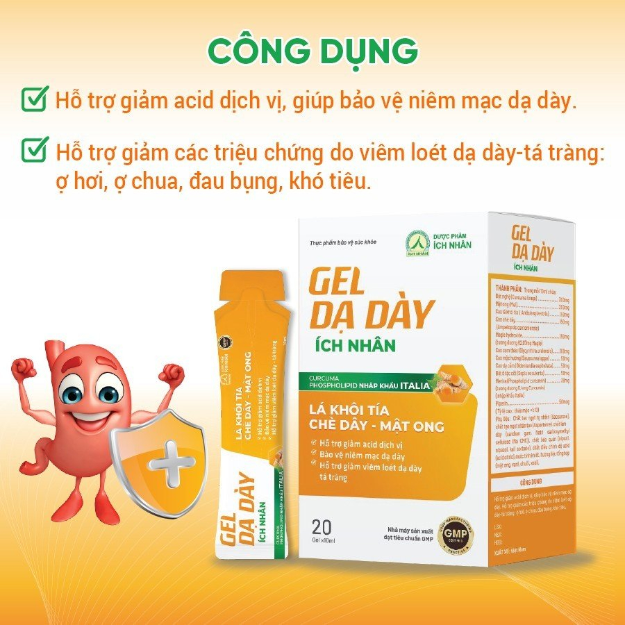 Gel Dạ Dày Ích Nhân Hỗ Trợ Giảm Acid Dịch Vị - Giảm Viêm Loét Dạ Dày Tá Tràng - Bảo Vệ Niêm Mạc Dạ Dày - Hộp 20 Gói