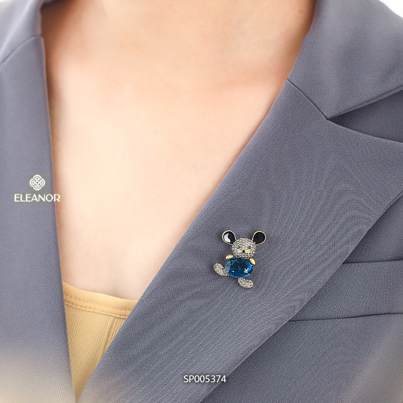 Ghim cài áo nam nữ Eleanor Accessories hình chú chuột đính đá xanh phụ kiện trang sức trẻ trung 5374