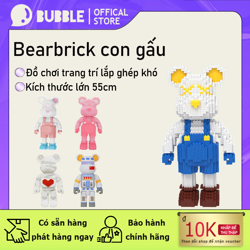 đồ chơi lắp ráp tượng gấu bearbrick cỡ lớn 55cm bear brick LOL Jinx League xếp hình cho bé,Xếp Hình Gấu Khối Gấu