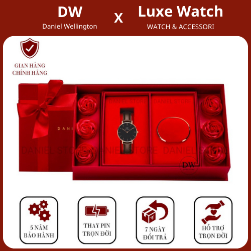 Set Combo hoả hồng DW - Quadro Uniton Rosegold & vòng đeo tay Classic - Luxe Watch Official .