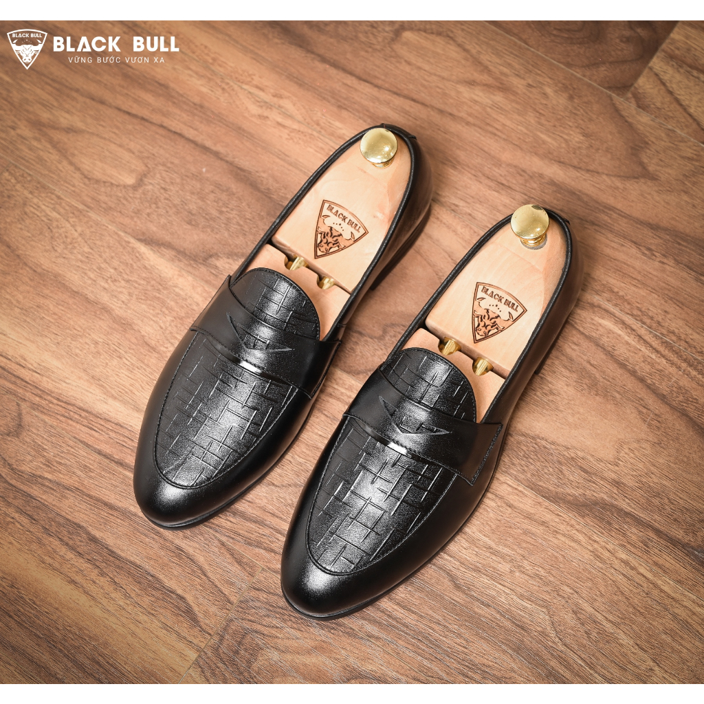 Giày Lười Thiết kế Da bò Cao cấp BLACK BULL BL-09 Đen