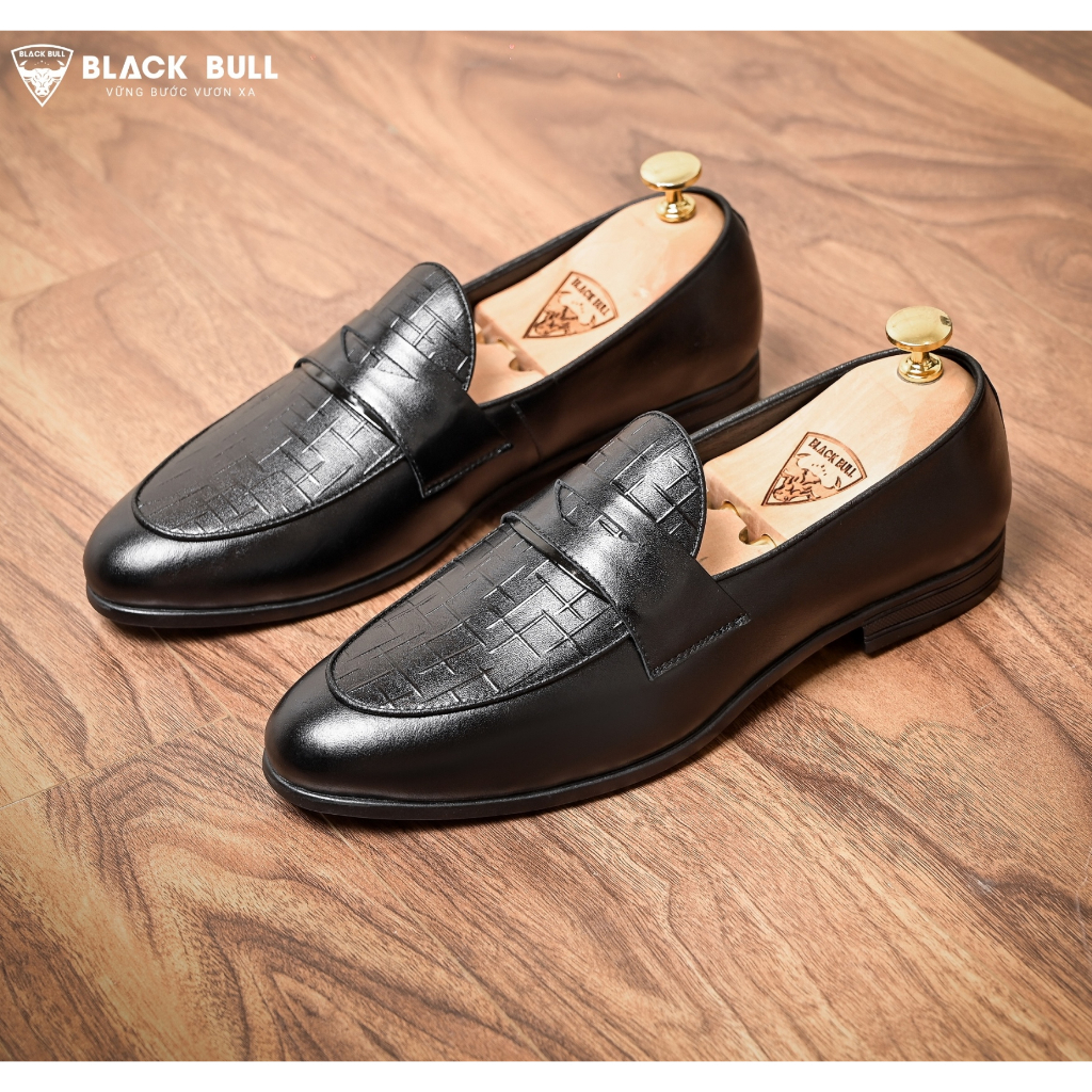 Giày Lười Thiết kế Da bò Cao cấp BLACK BULL BL-09 Đen
