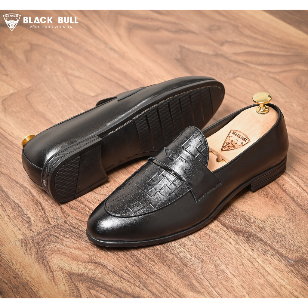Giày Lười Thiết kế Da bò Cao cấp BLACK BULL BL-09 Đen
