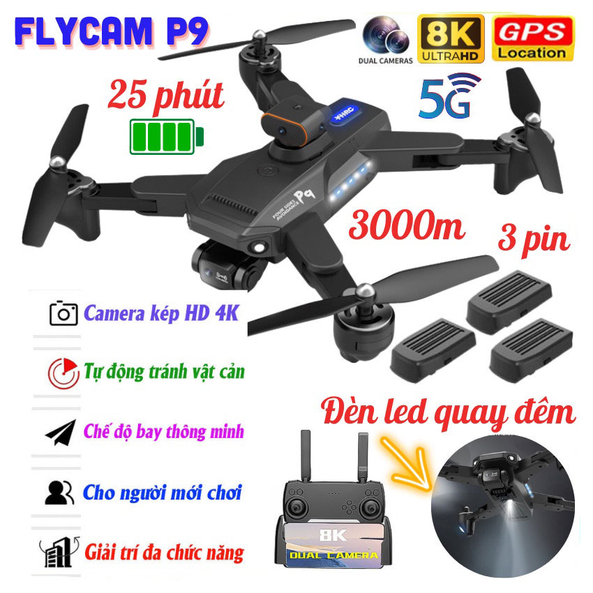 Máy bay drone có camera quay phim chụp ảnh P9 PRO quay phim chụp ảnh HD, Flycam không chổi than chính hãng | BigBuy360 - bigbuy360.vn