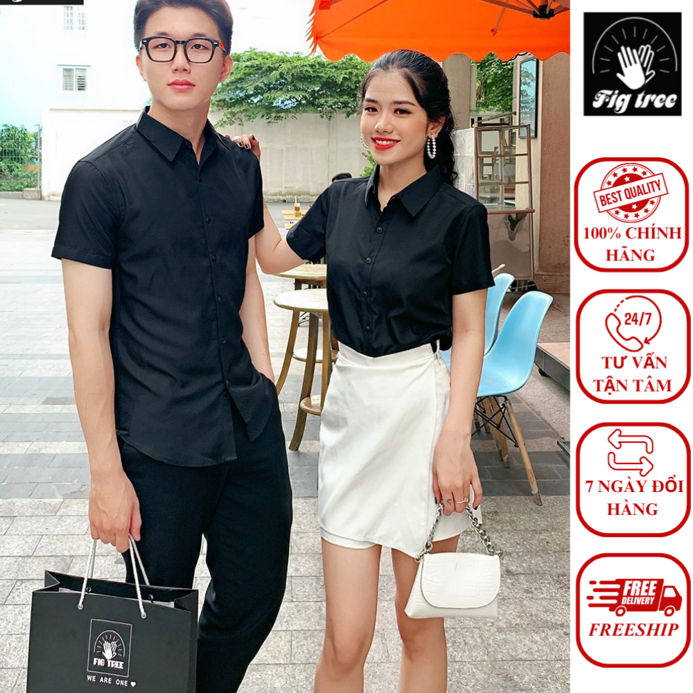 Áo sơ mi ngắn tay cặp đôi màu ĐEN huyền thoại