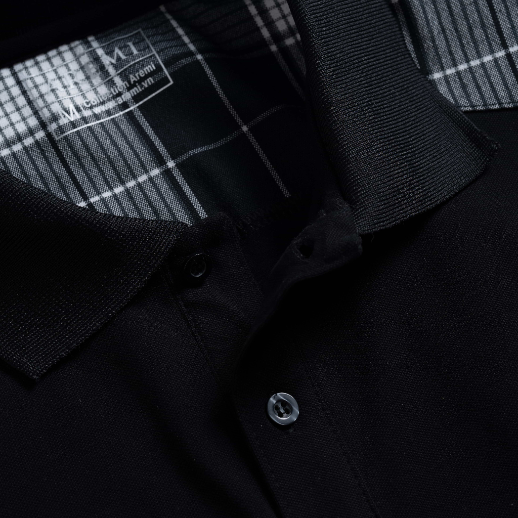 Áo polo nam đen tay ngắn cổ trụ AREMI vải uni chuẩn form thiết kế độc quyền trẻ trung sang trọng APL0049