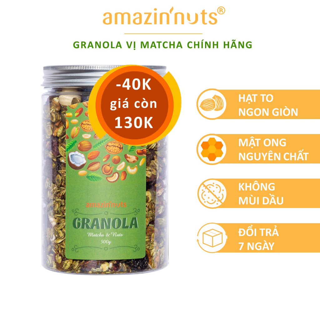 Granola Siêu Hạt To Giòn Vị Matcha - Ngũ Cốc Ăn Kiêng, Hỗ Trợ Giảm Cân Từ Các Hạt Dinh Dưỡng Cao Cấp Amazin'nuts