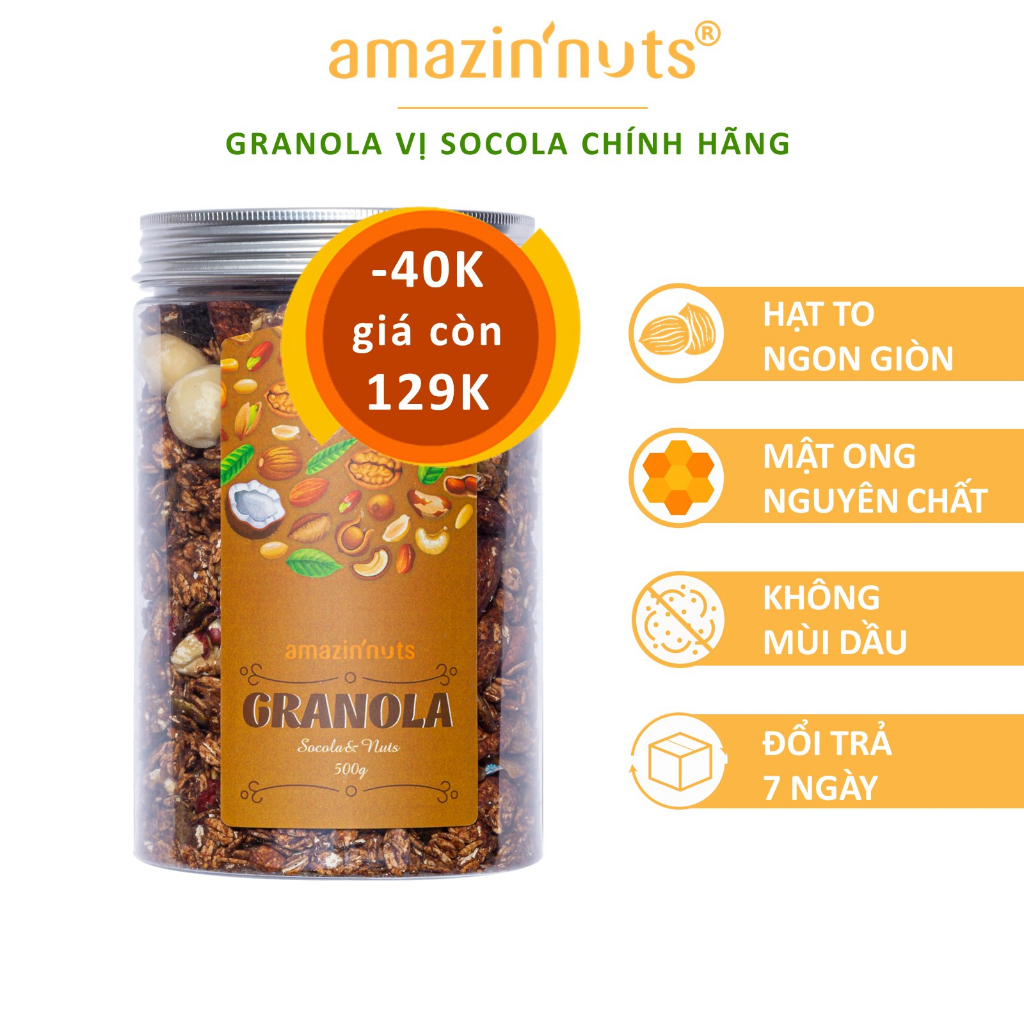 Granola Siêu Hạt To Giòn Vị Socola - Ngũ Cốc Ăn Kiêng, hỗ trợ giảm cân Từ Các Hạt Dinh Dưỡng Cao Cấp Amazin'nuts