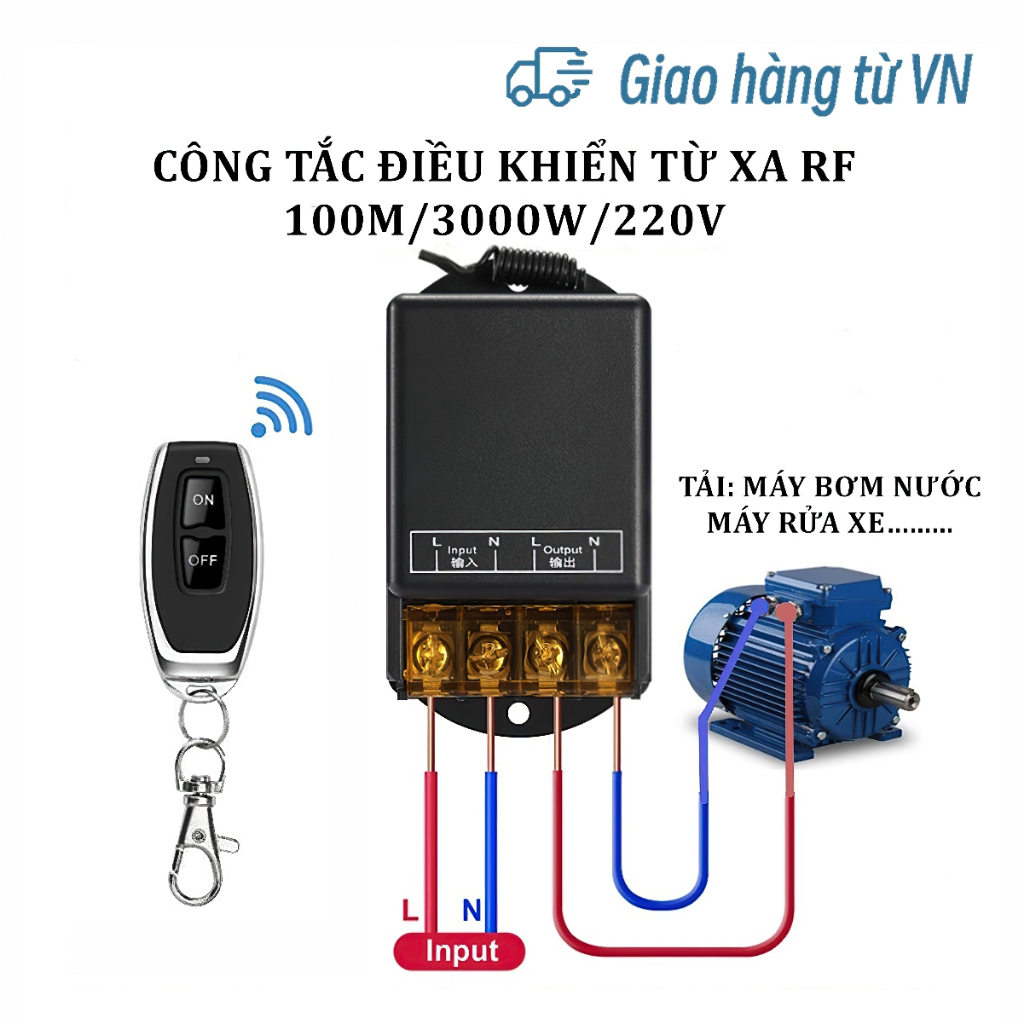 Công tắc điều khiển từ xa cho máy bơm nước rf 100M 30A 220V Công suất lớn Xuyên tường có nút học lệnh