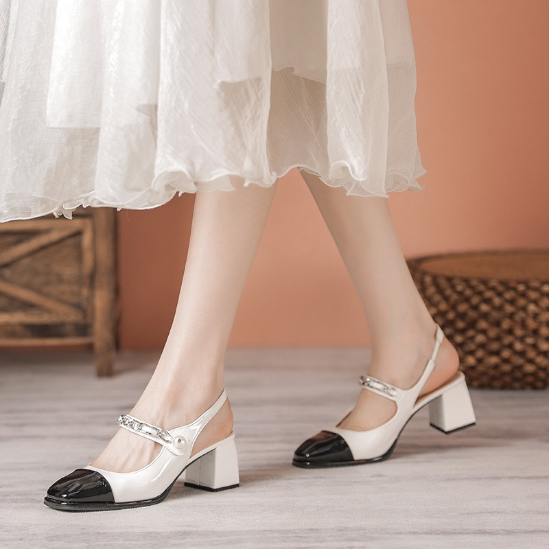 Giày cao gót nữ big size hở gót  mũi tròn quai ngang 40- 44