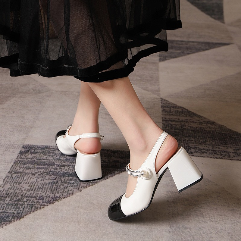 Giày cao gót nữ big size hở gót  mũi tròn quai ngang 40- 44