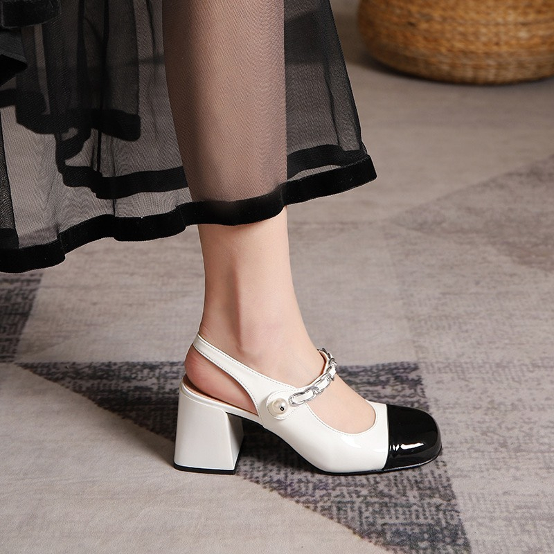 Giày cao gót nữ big size hở gót  mũi tròn quai ngang 40- 44