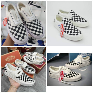 Giày vans dán caro ,Giày VANS Caro lười viền trắng, Giầy thể thao VANS Đen Old Skool