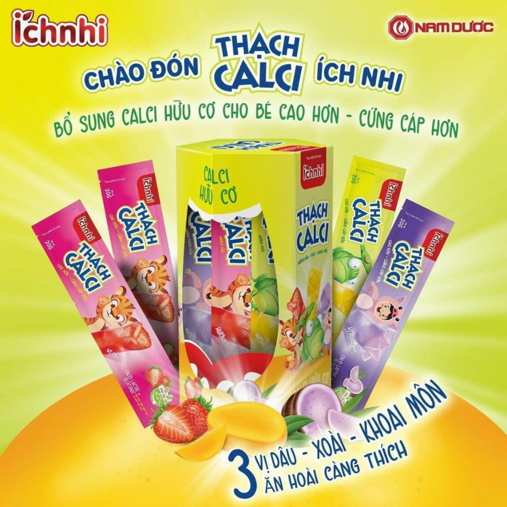 Thạch Calci Ích Nhi (hộp 21 túi x 30 gr) vị ngọt thanh nhẹ, hỗ trợ trẻ phát triển chiều cao, giúp răng chắc khỏe