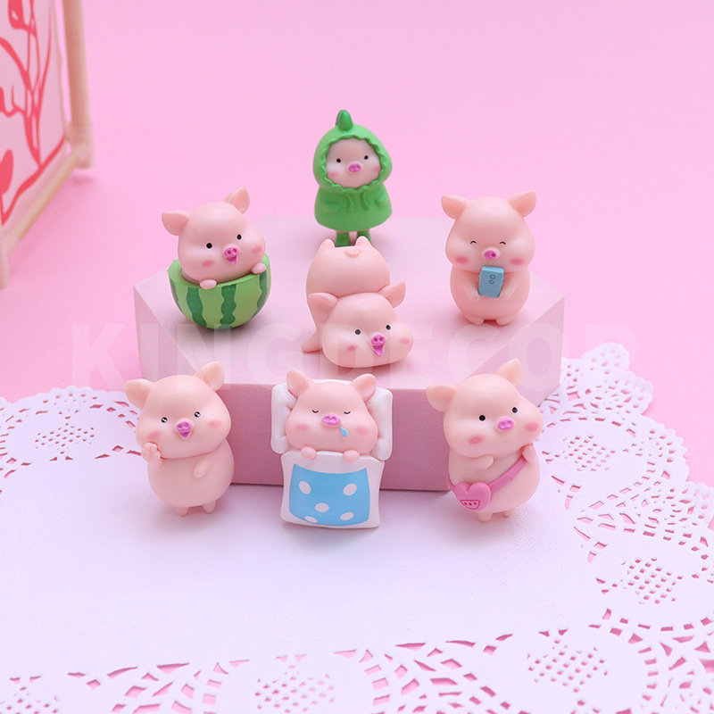 Phụ Kiện Trang Trí Ô Tô Set 7 chú heo mini cute giá rẻ, thích hợp trang trí bàn làm việc, decor bàn học, terrarium