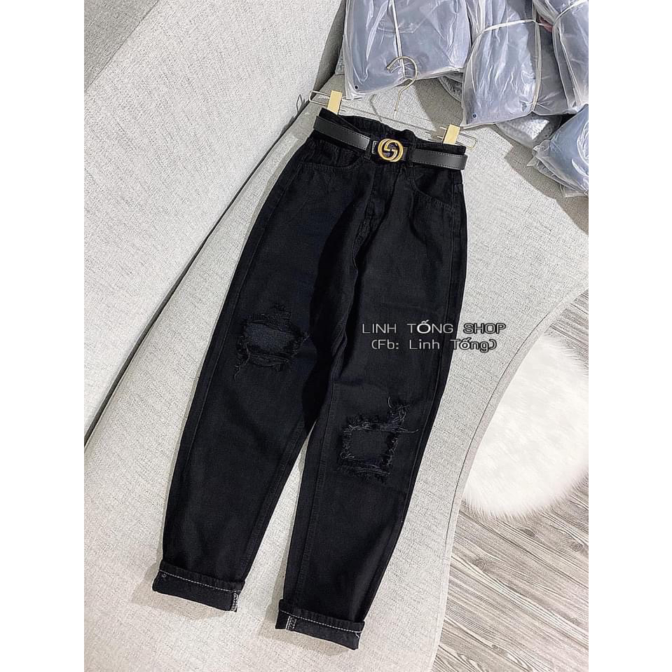 Quần baggy jean đen rách gối size sml, mã 45