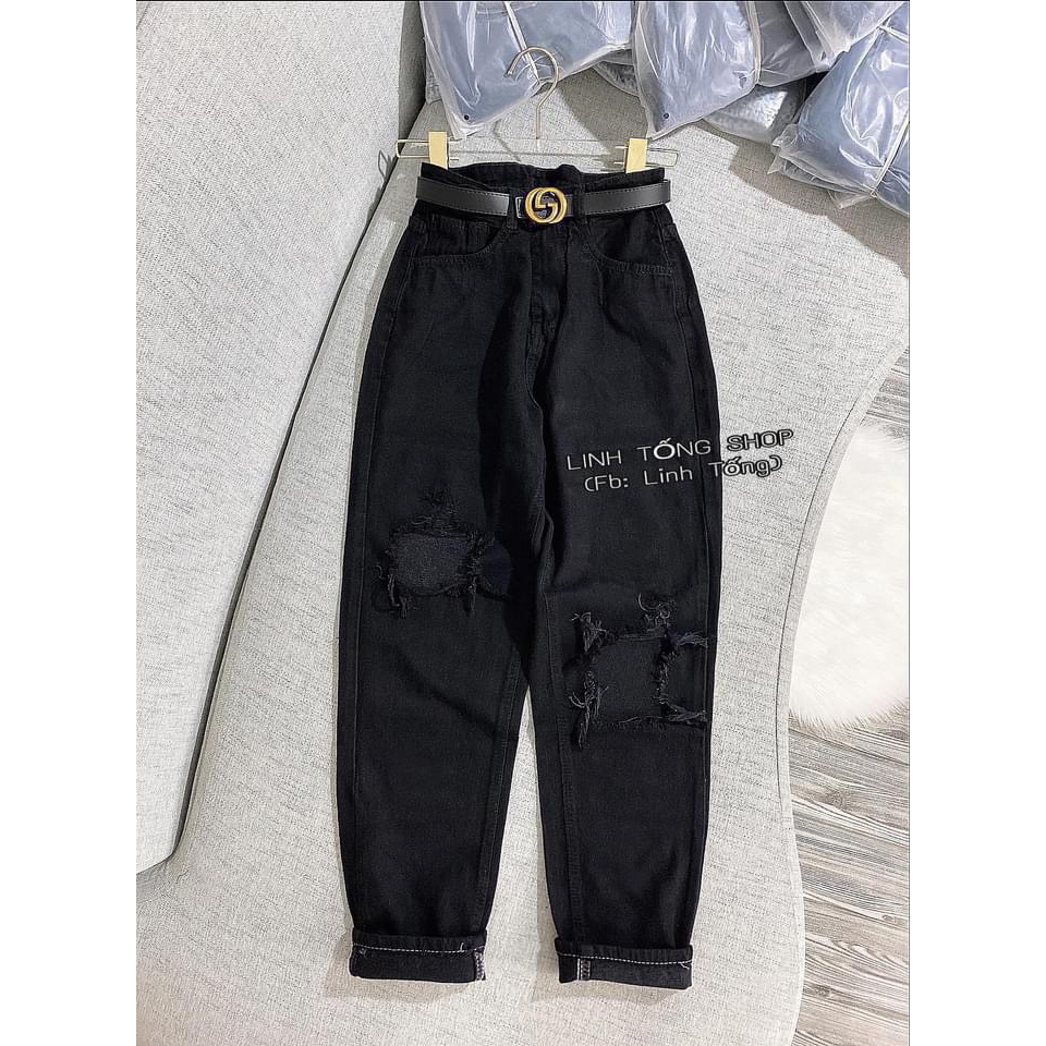 Quần baggy jean đen rách gối size sml, mã 45