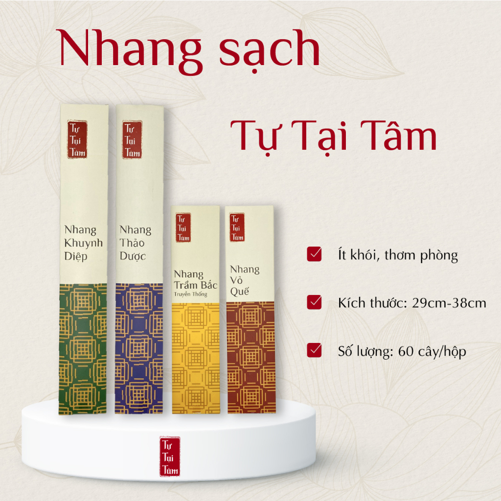Nhang sạch Thảo Mộc Tự Tại Tâm - Nhang Trầm Bắc, Khuynh Diệp, Thảo Mộc, Vỏ Quế 29-38cm