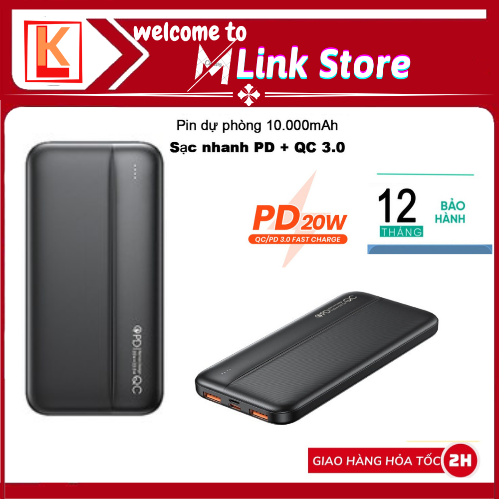 Sạc dự phòng 10000mah Remax Rpp 212 hỗ trợ sạc nhanh 18w, 20w và 22.5w- Bảo hành 12 tháng