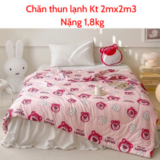 Chăn thun lạnh đắp mùa hè, mền thun lạnh thoáng mát họa tiết hoạt hình nặng 1,8kg, KT 2mx2m3
