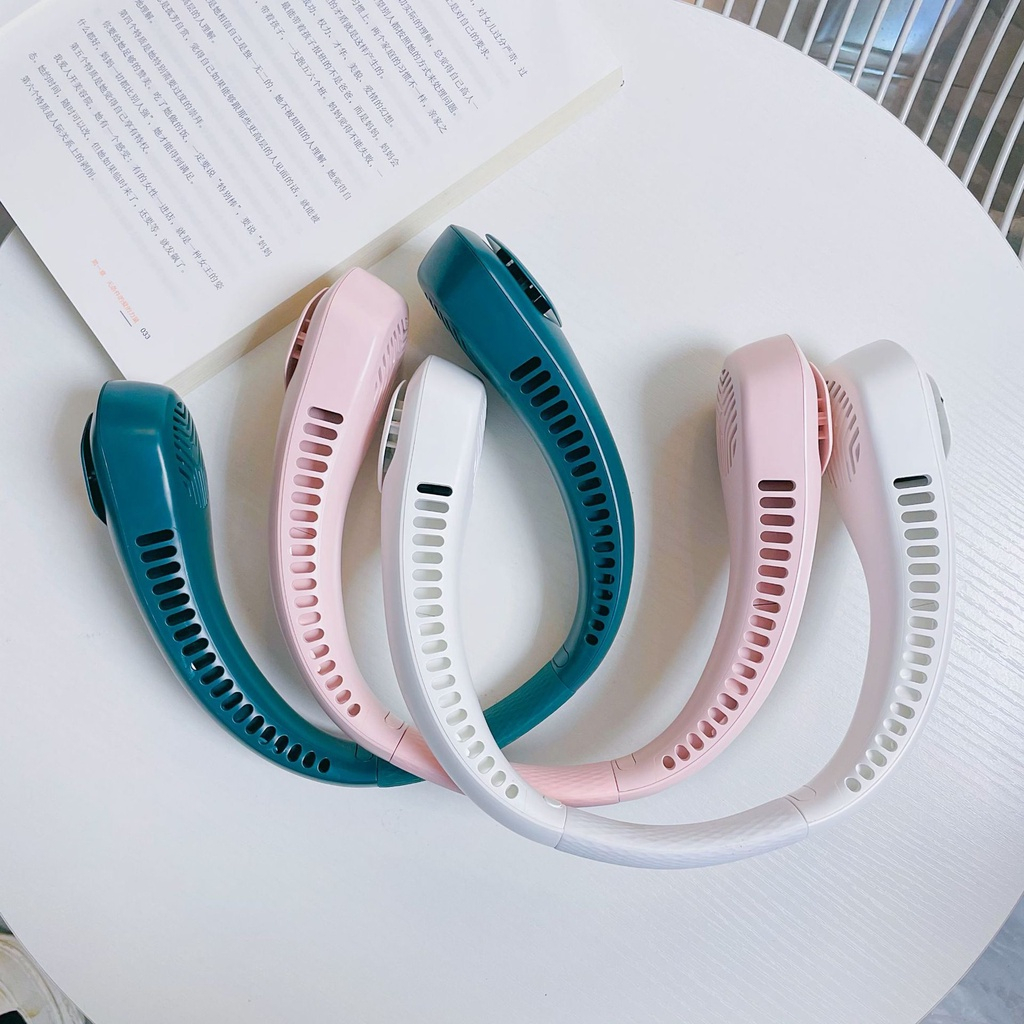 Quạt tích điện mini đeo cổ không cánh tiện lợi thông minh dung lượng pin lớn 3 cấp độ gió mạnh