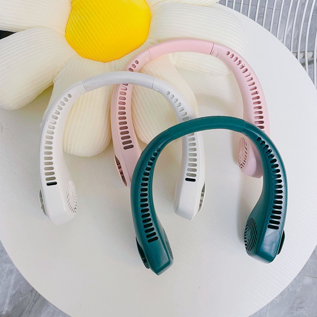 Quạt tích điện mini đeo cổ không cánh tiện lợi thông minh dung lượng pin lớn 3 cấp độ gió mạnh
