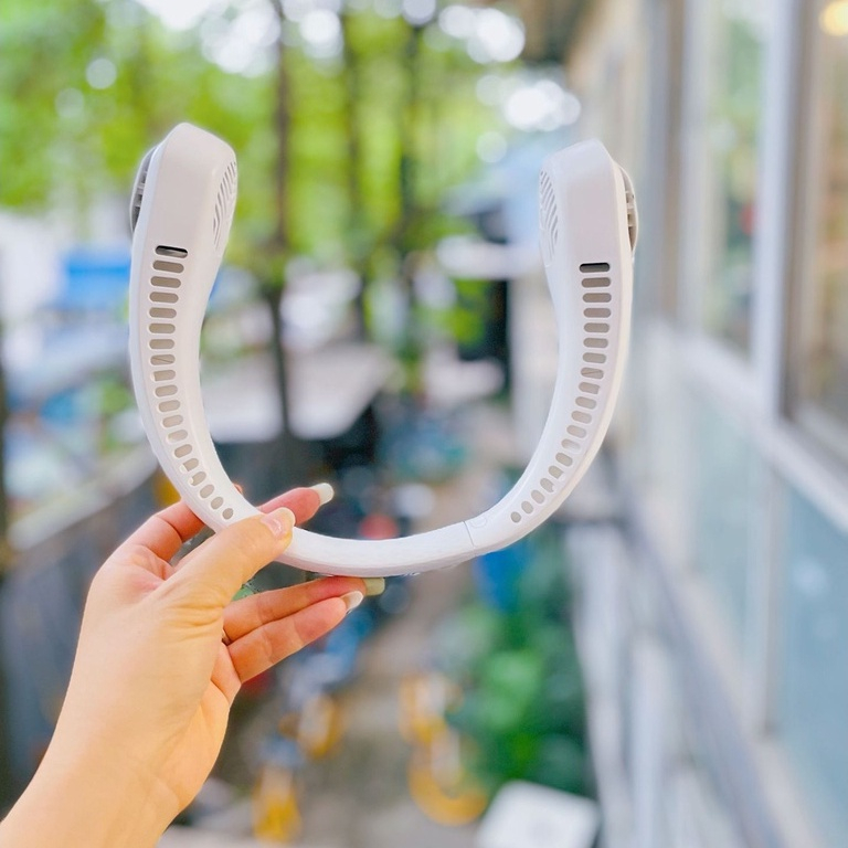 Quạt tích điện mini đeo cổ không cánh tiện lợi thông minh dung lượng pin lớn 3 cấp độ gió mạnh