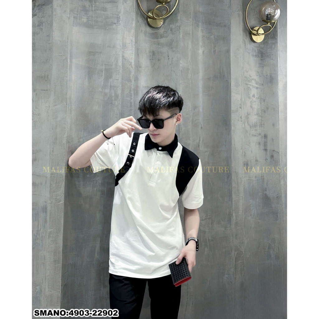 Áo Polo Nam MCQ Phối Khoá Viền Vai Cao Cấp - Áo Phông MCQ Nam Nữ Cổ Bẻ Full Box