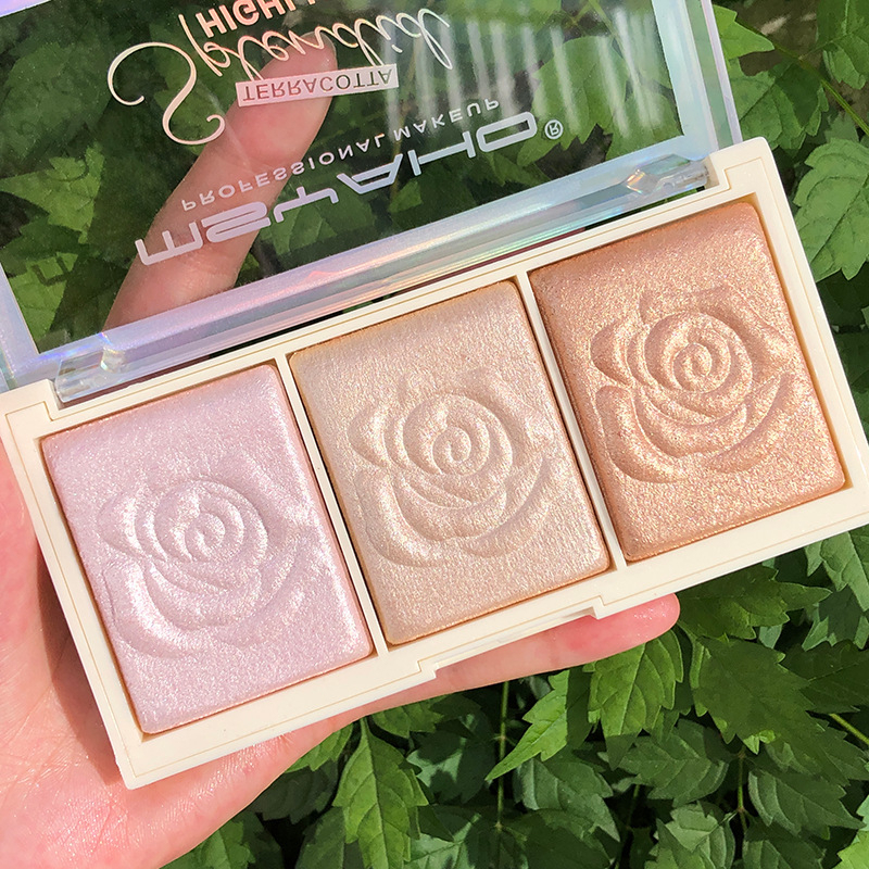 Phấn Phủ Che Khuyết Điểm Và Bắt Sáng Hoa Hồng 3 ô MSYAHO Chất Phấn Siêu Mượt Da