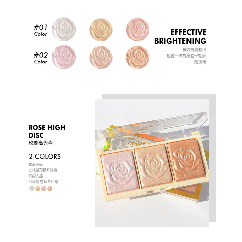 Phấn Phủ Che Khuyết Điểm Và Bắt Sáng Hoa Hồng 3 ô MSYAHO Chất Phấn Siêu Mượt Da